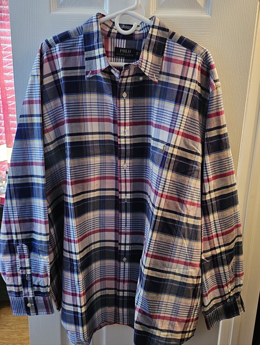 Excellent Condition Polo Ralph Lauren Navy, White & Red Plaid Button-Down Shirt